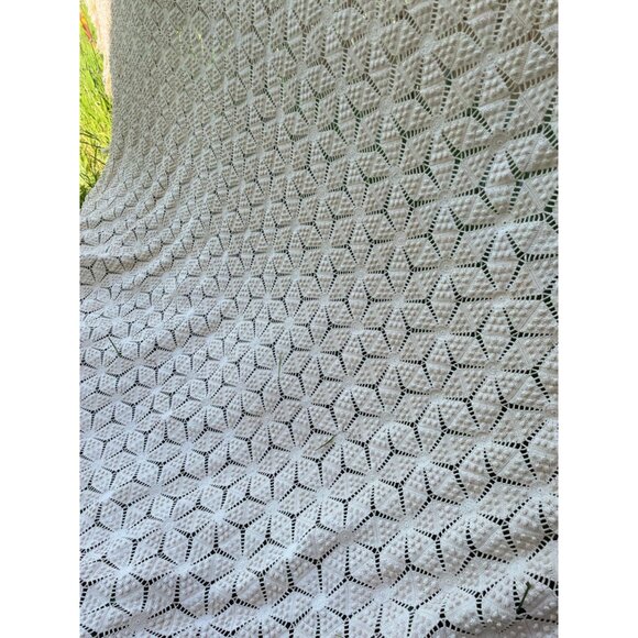 Antique 1930s Thread Cotton Crochet BedSpread star Pattern Fringe 98 x 81" - Picture 11 of 16